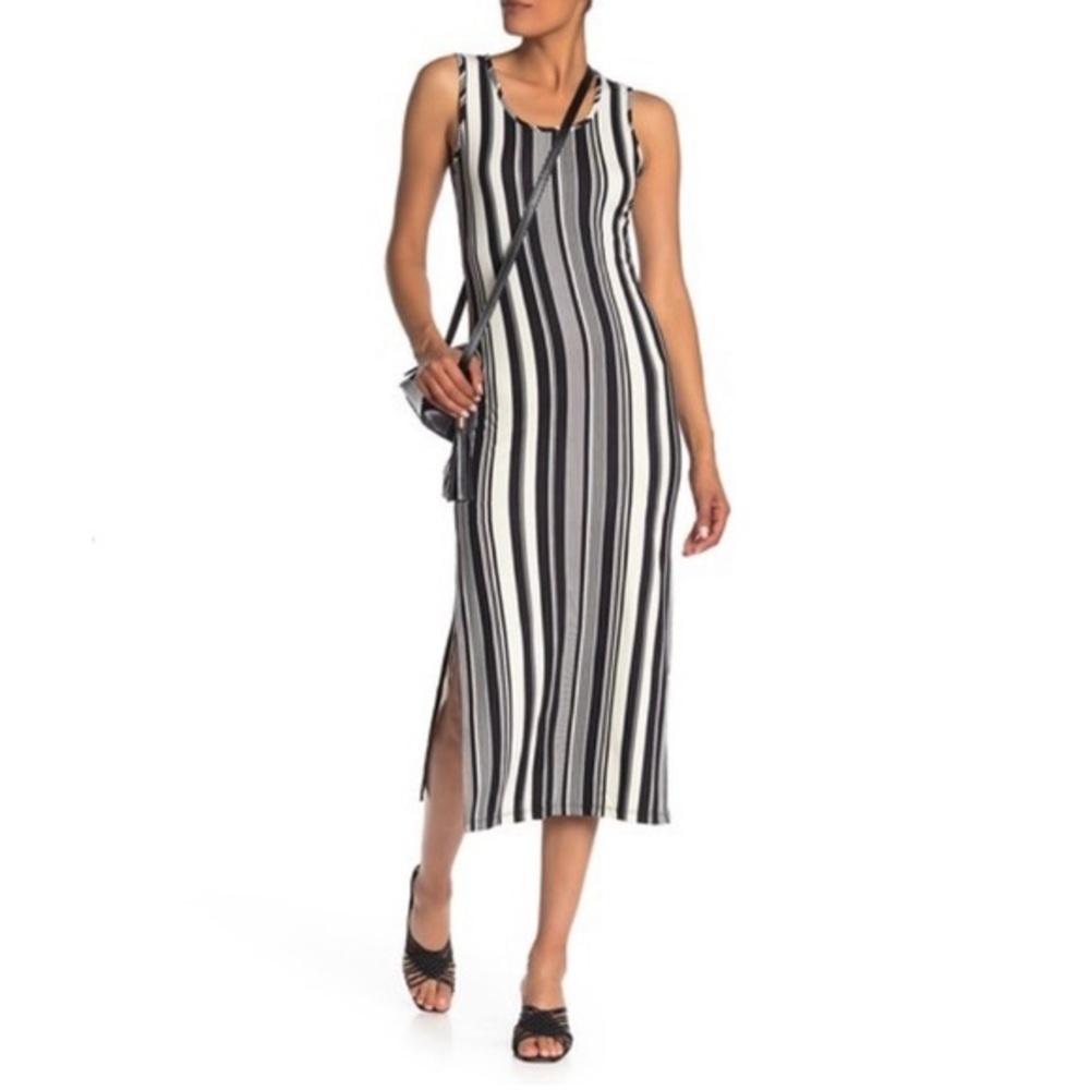 Velvet Torch Slit Striped Midi Dress